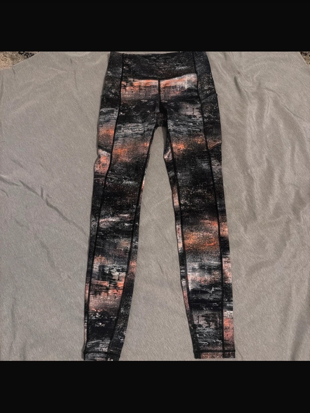 Lulu lemon Black and coral Patterned Active Leggings